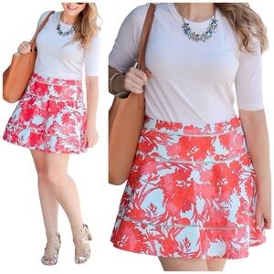 Banana Republic Tropical Floral Flared Skated Mini Skirt with Crochet Detail